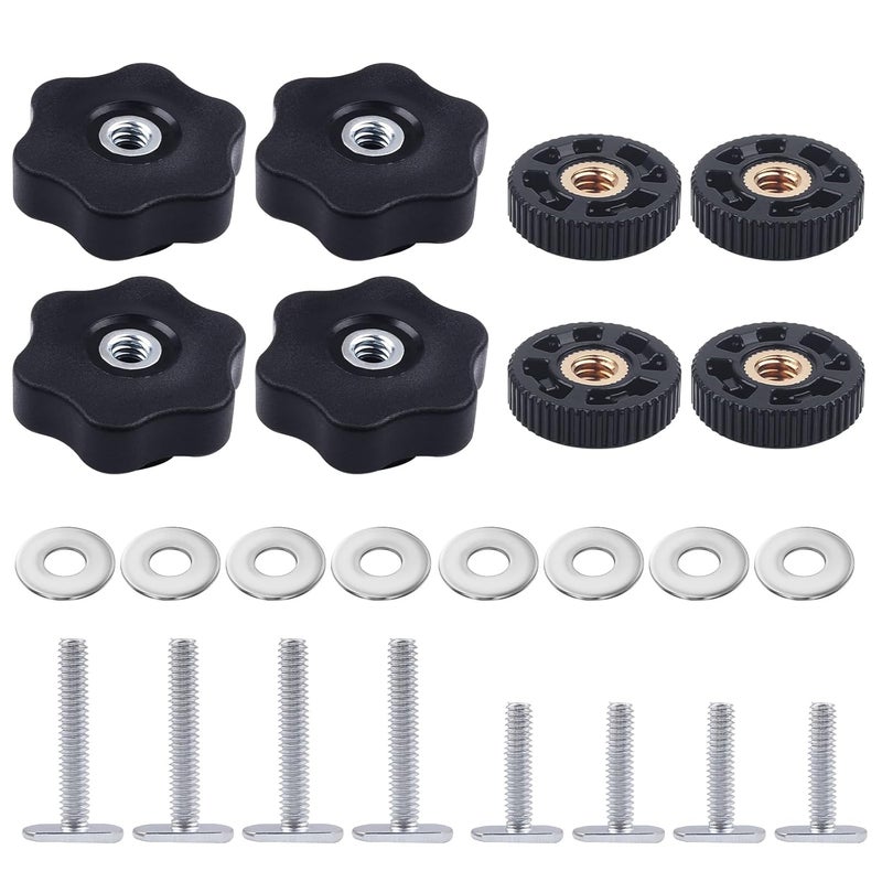 Happara 8 Pack T-Track Knob Kit, 4 Star Knob, 1/4-20 Threaded Bolts and Washers, Track Accessories for Woodworking Jigs and Fixtures - Image 1